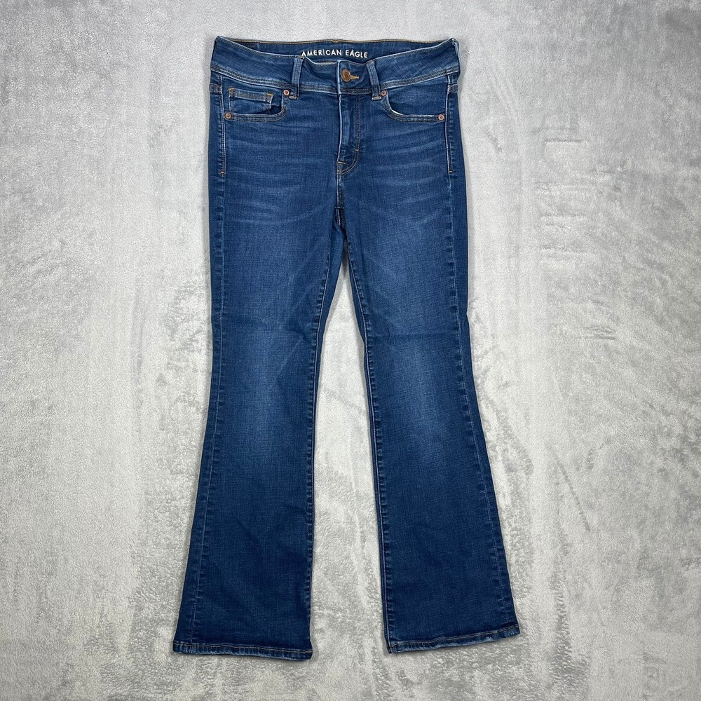 American Eagle Kick Boot Jeans Womens 4 Dark Wash Super Stretch Mid Rise